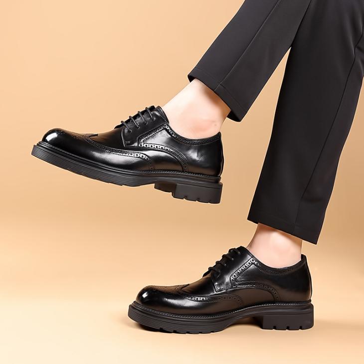 Mens  Lace-Ups | Brushed Leather Derby Brogue Shoes Lace-Ups Black