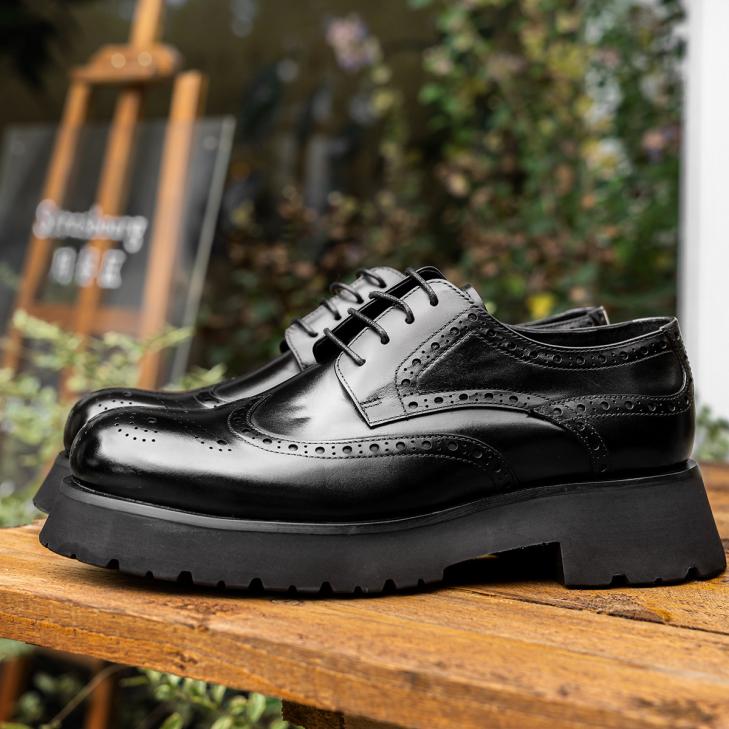 Mens  Lace-Ups | Brushed Leather Derby Brogues Lace-Ups Black