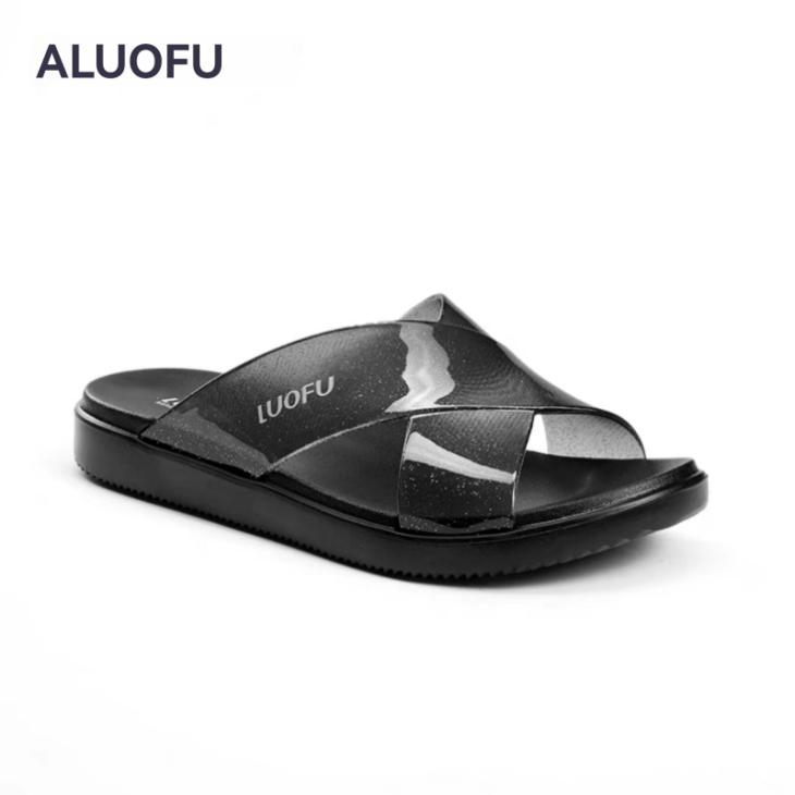 Mens  Sandals | Brushed Leather And Re-Nylon Tape Crisscross Slides Mens Black