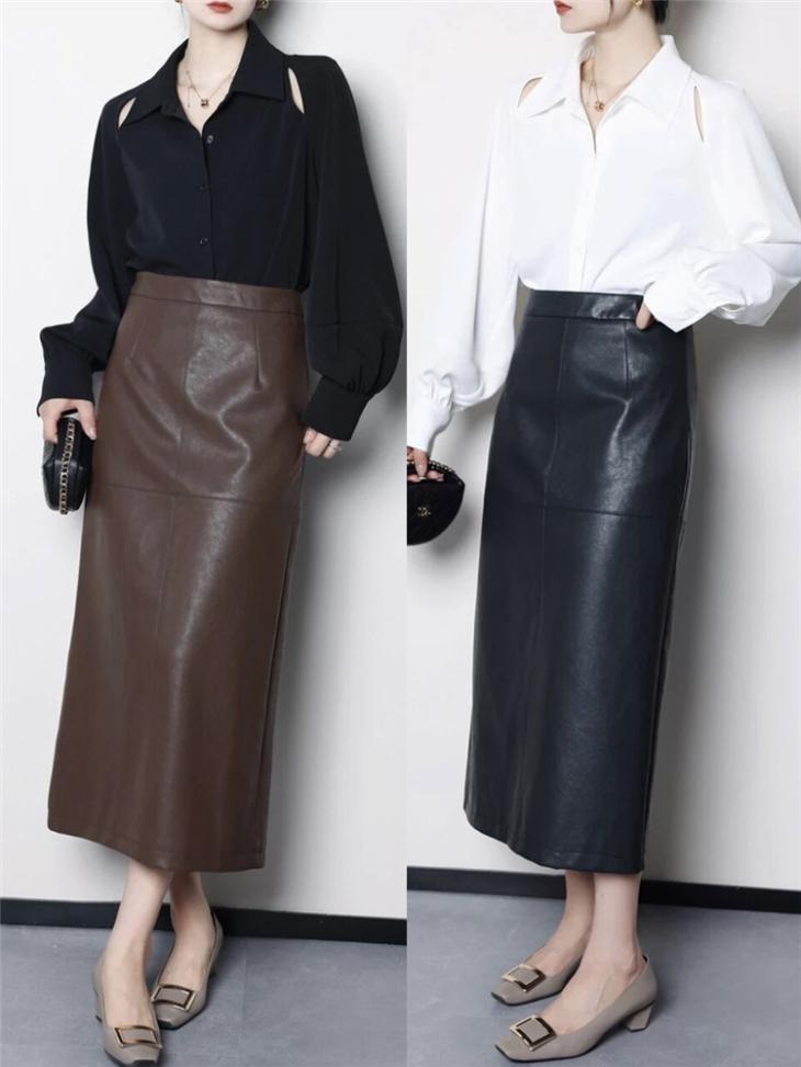 Womens  Leather Clothing | Nappa Leather Skirt Clothing Cloudy Gray