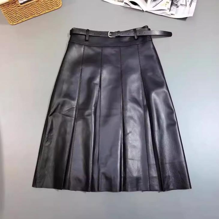 Womens  Leather Clothing | Pleated Leather Skirt Clothing Black