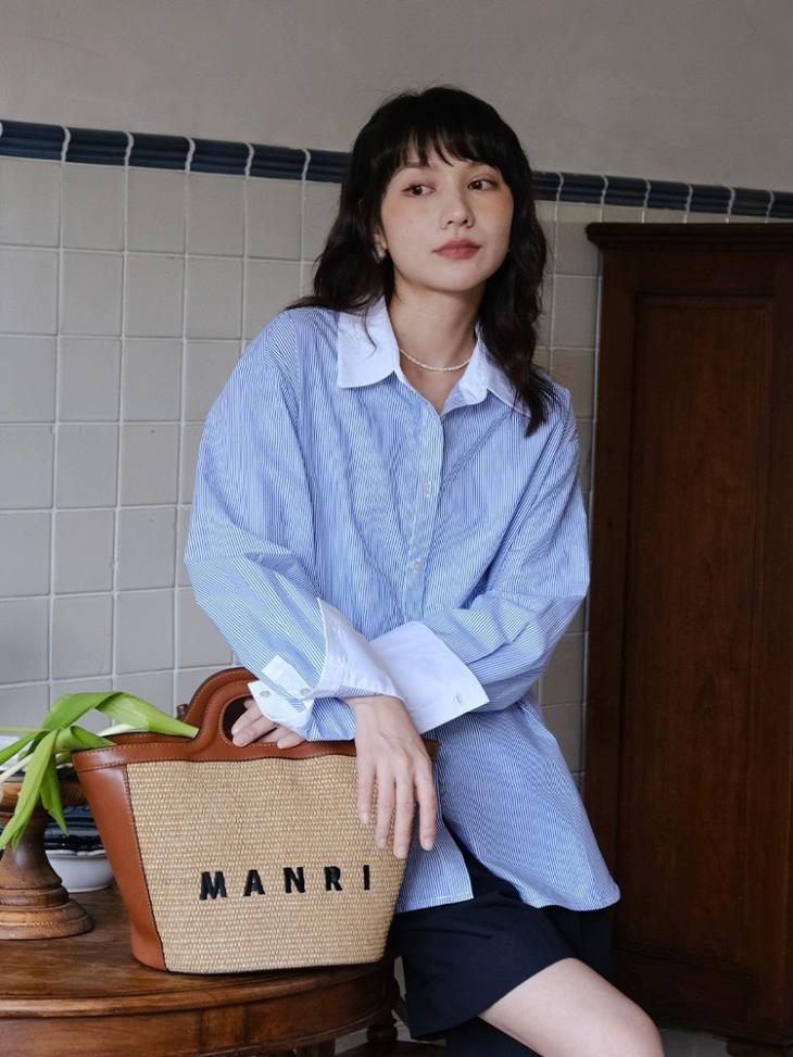 Womens  Shirts And Tops | Poplin Shirt With Fringed Collar Clothing Light Blue