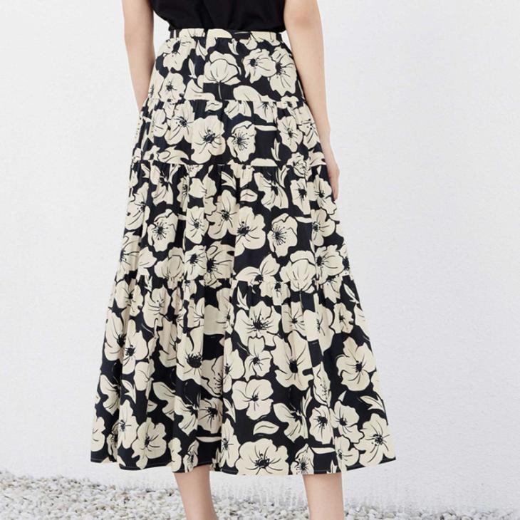 Womens  Skirts | Printed Pongee Midi-Skirt Clothing Black