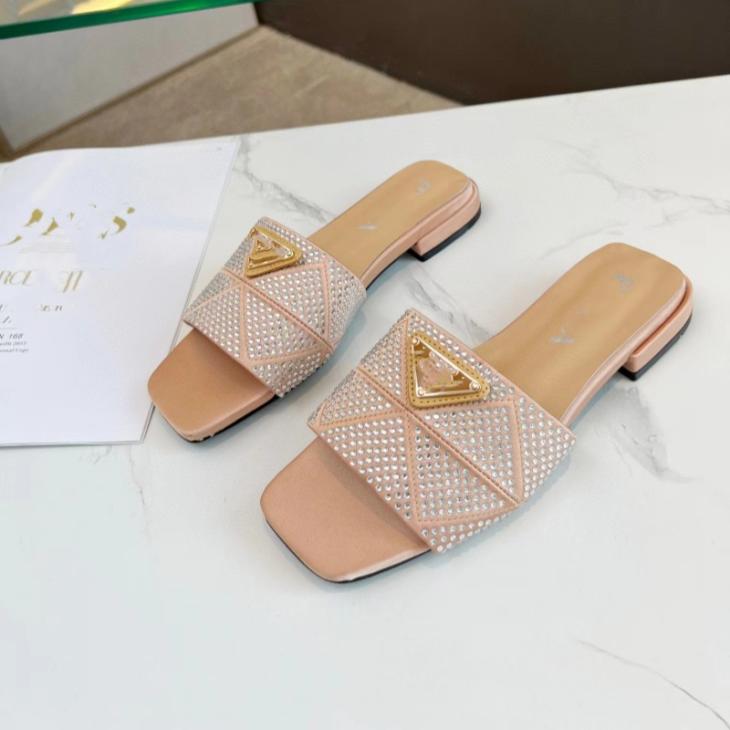 Womens  Slippers And Mules | Embroidered Fabric Slides Shoes Beige/Chalk White