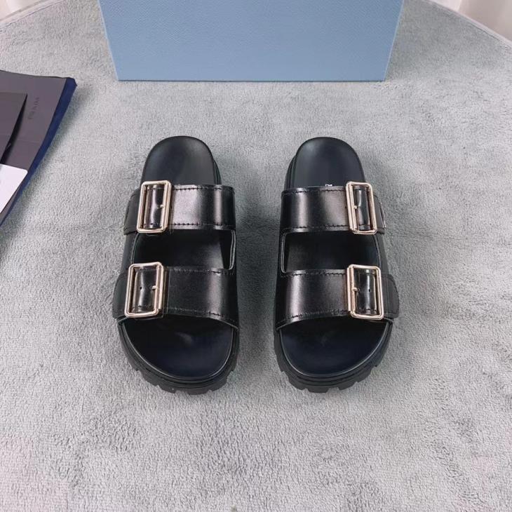 Womens  Slippers And Mules | Leather Strap Slides Shoes Black