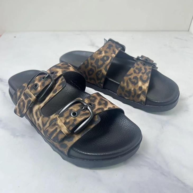 Womens  Slippers And Mules | Printed Leather Slides Shoes Honey