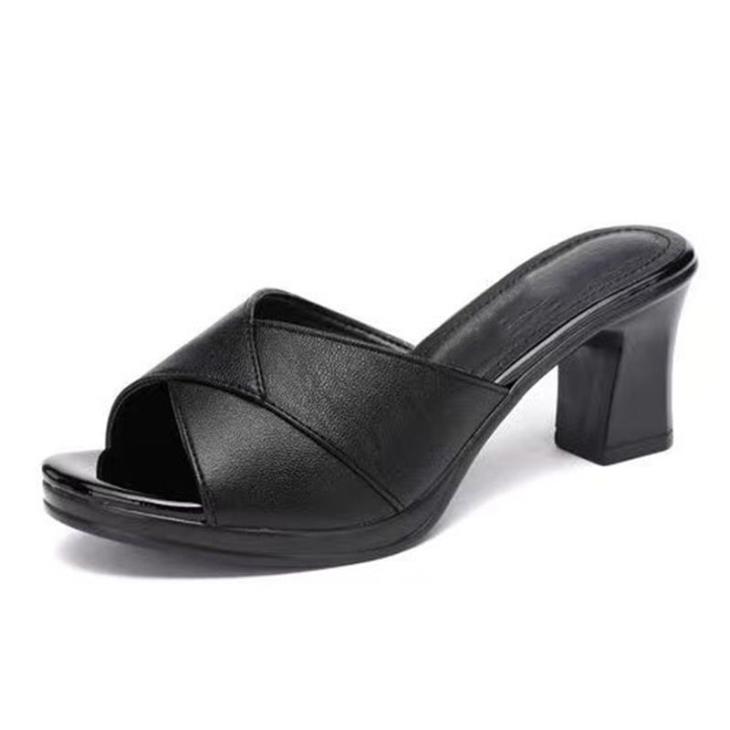 Womens  Slippers And Mules | Quilted Nappa Leather Heeled Sandals Shoes Black