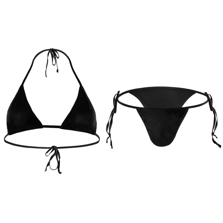 Womens  Swimwear | Jersey Triangle Bikini Top With Rhinestones Clothing Black/Fume