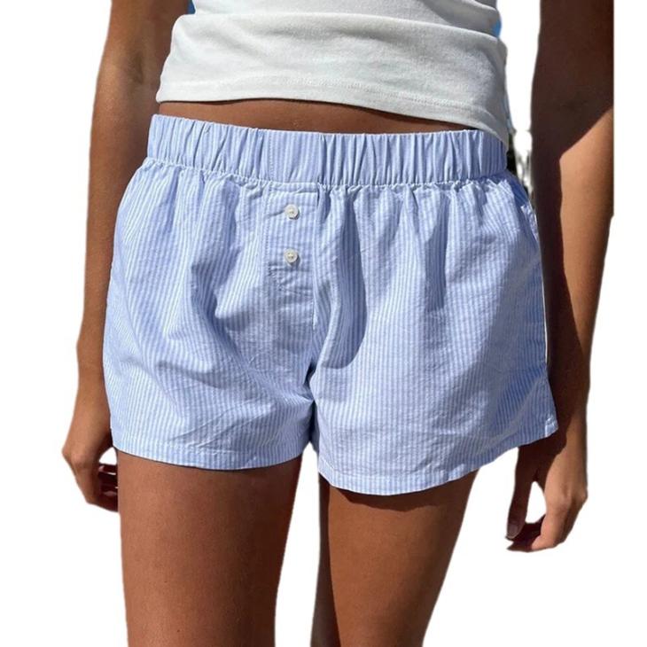 Womens  Trousers And Shorts | Striped Poplin Shorts Clothing Sapphire Blue